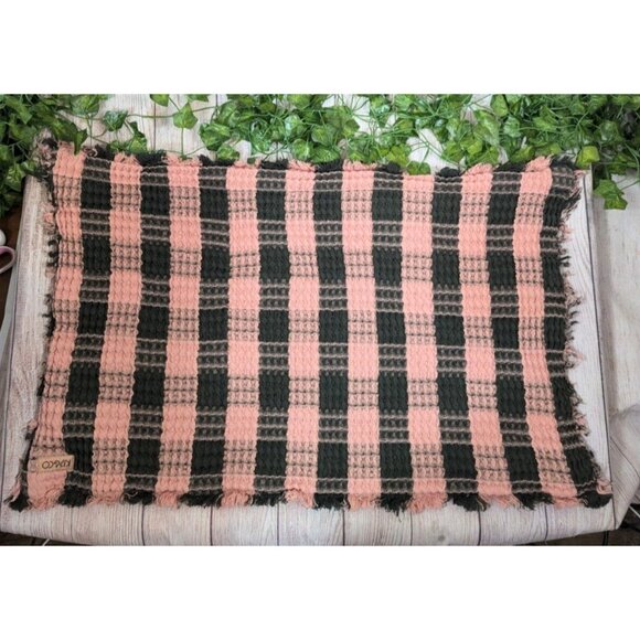 KIP&CO Floor Mat? Small Rug Gingham Pink Green Frayed 100% COTTON 27 x 17 - Picture 1 of 7